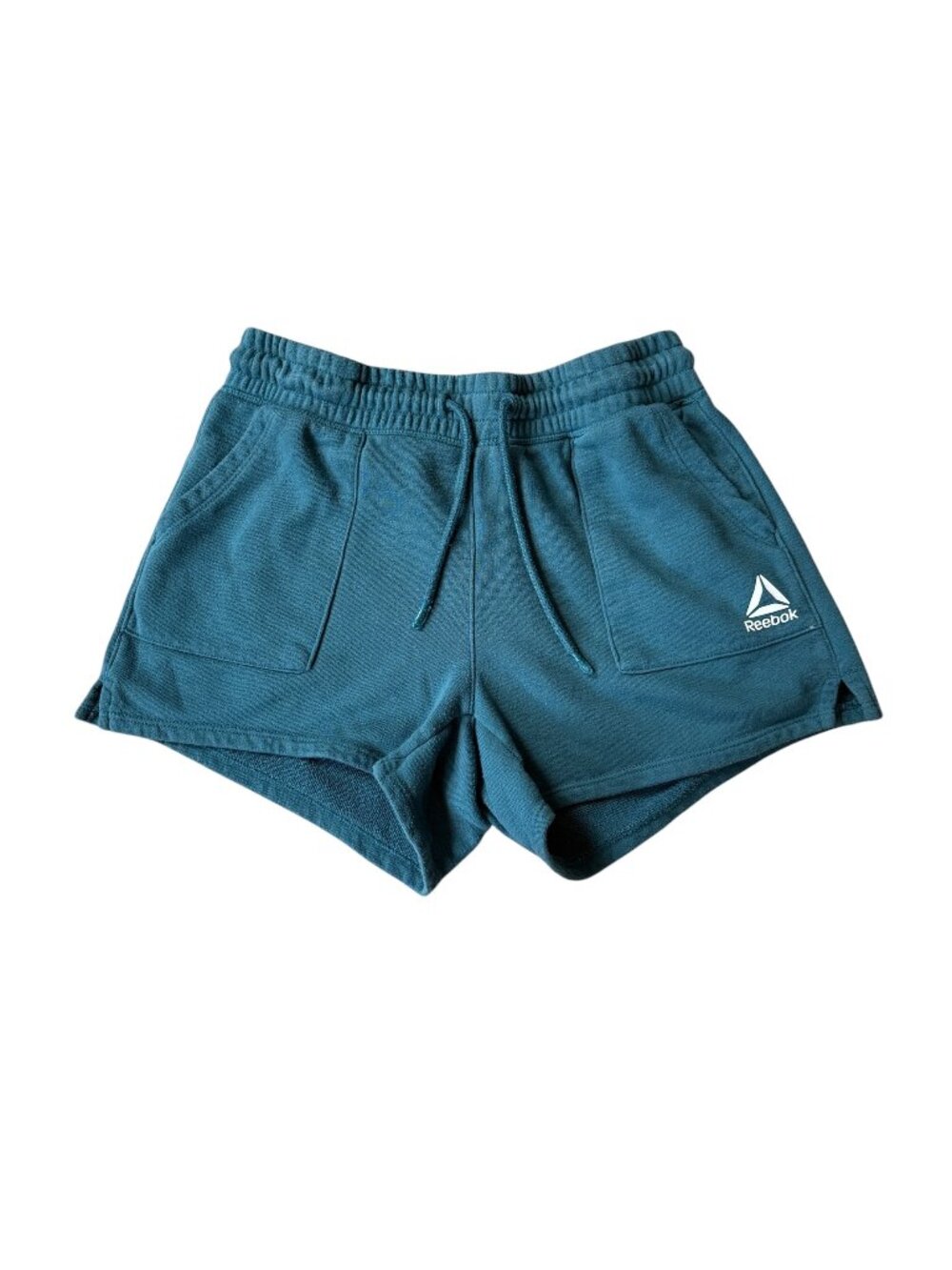 Reebok turquoise fleece athletic shorts drawstring waist and pockets size small